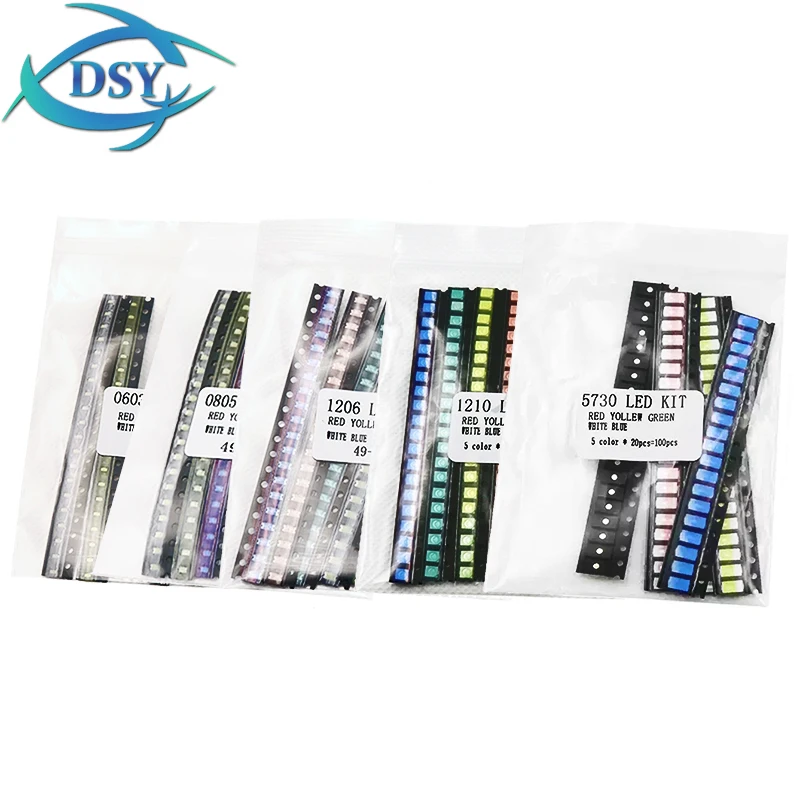 S1d283dd87b094a1dadce11fc8f189d90P.webp SMD LED Diode KITs 0603 0805 1206 1210 5730 100PCS=5Colors Red Green Yellow White Blue X 20pcs Assortment LED Diodes - Image 1