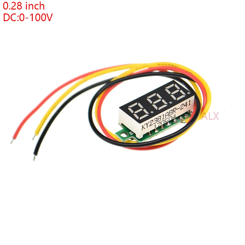 1PCS three WIRE 0.28" red green blue yellow LED Digital voltmeter 0.28 inch LCD dc 0-100V Voltage Meter Monitor Tester