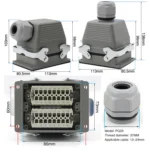 Industrial Rectangular Heavy Duty Connector HDC-HE-4/6/10/16/20/24/32/48 Core Pin 16A Waterproof Aviation Plug top and side - Image 39