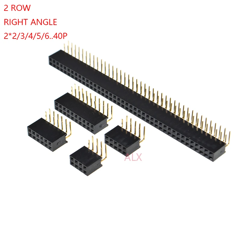 10Pcs 2*2/3/4/5/6/8/20/40 Pin Double Row Right Angle Female Pin Header 2.54mm Pitch Strip Connector Socket 2x3p/4p/6p/8p/20p/40p