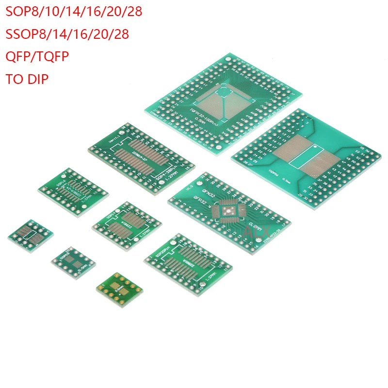 10PCS Adapter PCB Circuit Board Kit SMD QFP LQFP QFN FQFP Turn To DIP SOP MSOP SSOP TSSOP SOT23 8 10 14 16 20 24 28 SMT To DIP