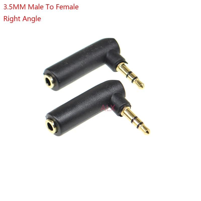 2pcs 3.5mm Audio Stereo Male To Female Right Angle Connector Plug To Jack Adpater  3 Poles