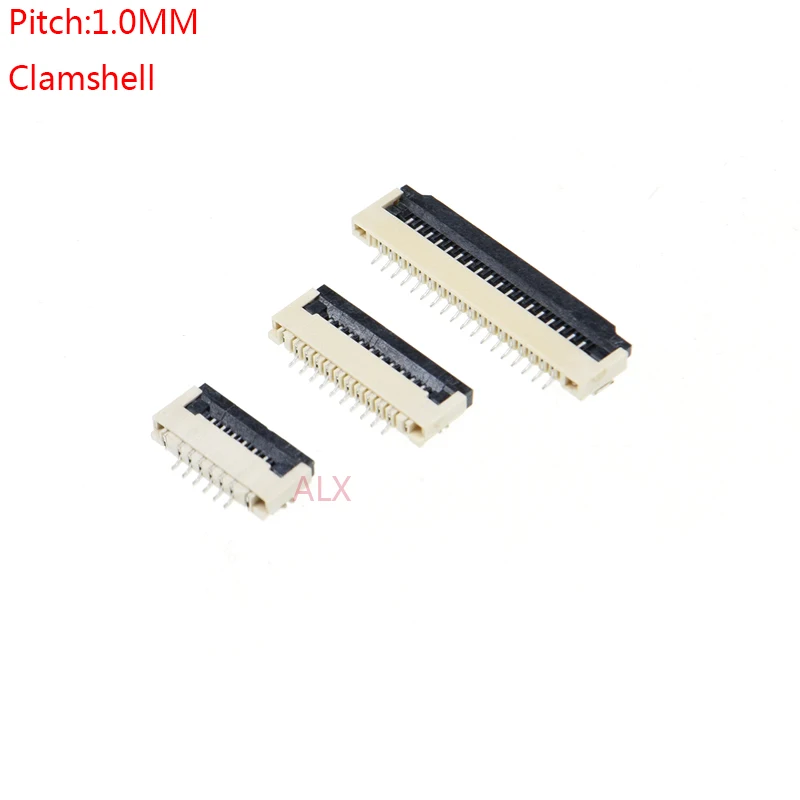 10pcs Ffc Fpc Cable Connector Socket Pitch 1.0mm High 2mm Clamshell Bottom Contact Type Sockets 4p 6p 8p 10p 12p 16p 20p 30p 40p
