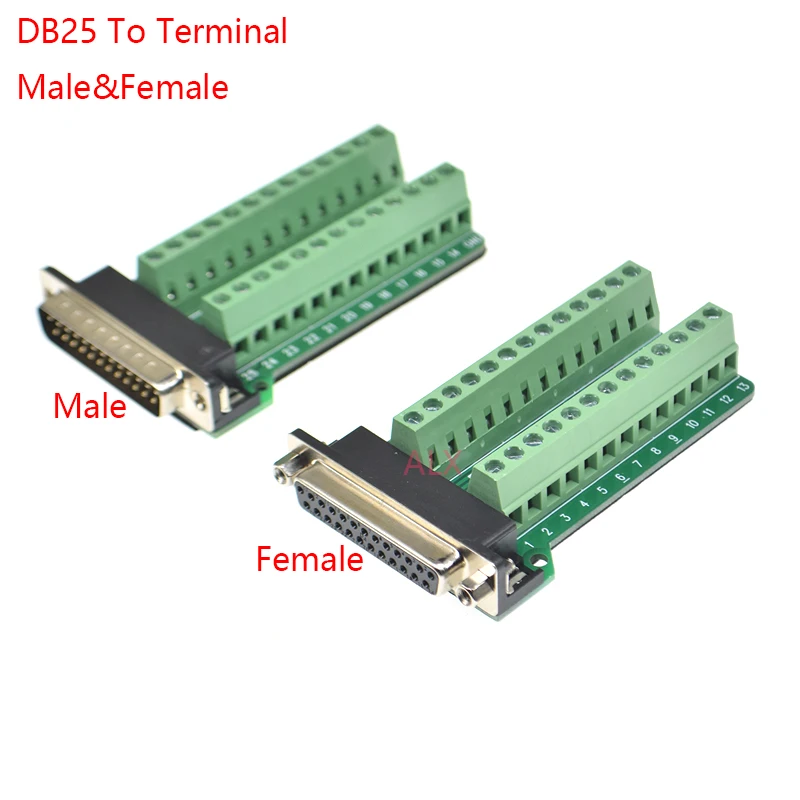 1PCS DB25 25PIN 2 ROW Male female connector to terminal adapter D-SUB RS232 TO RS485 converter 25 pin terminal board Module