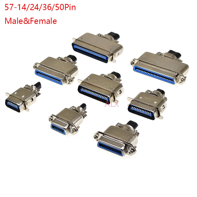 1PCS 57 Series Centronics Connector Male Female CN14/24/36/50P Ribbon Computer Printer Cable Mount Adapters with Mental Cover