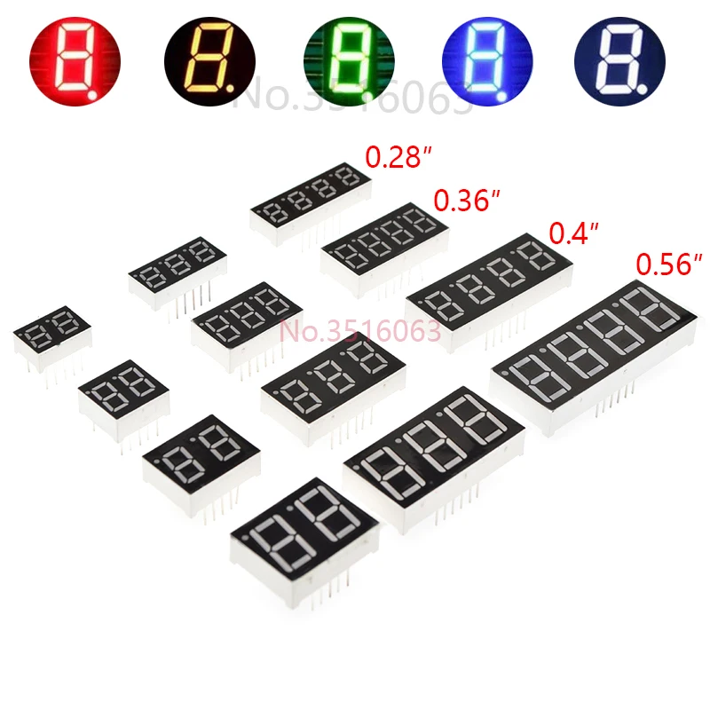 5Pcs LED Digital Tube Display 0.28/0.36/0.4/0.56/0.8-Inch 1/2/3/4-Bit 7 Segment Common Cathode/Anode Red/White/Yellow/Green/Blue