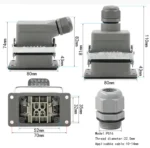 Industrial Rectangular Heavy Duty Connector HDC-HE-4/6/10/16/20/24/32/48 Core Pin 16A Waterproof Aviation Plug top and side - Image 21
