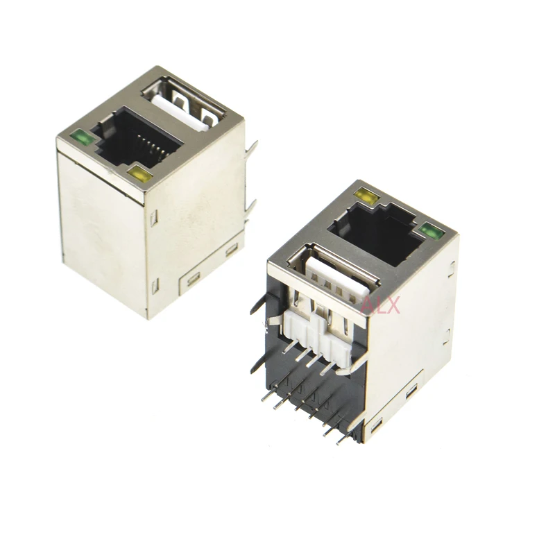 2pcs Rj45 8p8c Female Jack Socket Connector With Single usb-a Female And Led Shield Modular