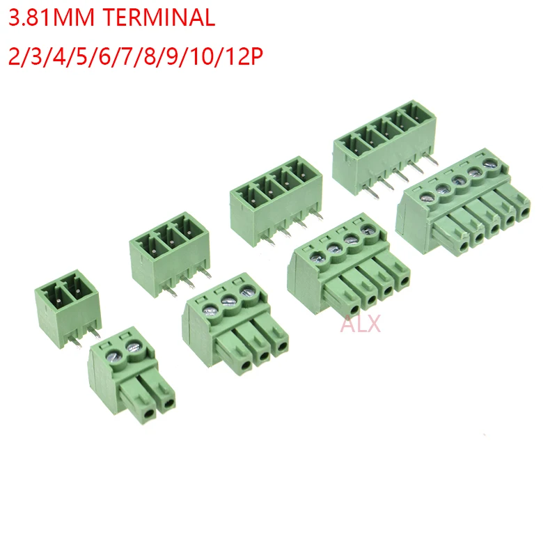 5/10Set 15Edg 2/3/4/5/6/7/8/9 Pin Right Angle Screw Terminal Block Connector 3.81mm Pitch Plug+Pin Header Socket 2p 3p 4p 5p 6p