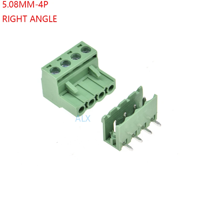 10SETS 2EDG 4pin 5.08MM pitch RIGHT ANGLE pluggable screw terminal block 5.08 4 pin PLUG TYPE pcb connector PLUG + SOCKET 300v