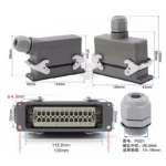 Industrial Rectangular Heavy Duty Connector HDC-HE-4/6/10/16/20/24/32/48 Core Pin 16A Waterproof Aviation Plug top and side - Image 3