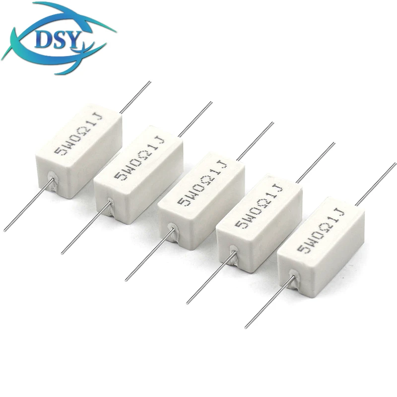 10PCS 5W Cement Resistor 0.1R ~ 10KΩ Ohm 0.1R 0.22R 0.25R 0.33R 0.5R 1R 10R 100R 0.22 0.33 1 10 100 1K 10K Ohm Cement Resistance