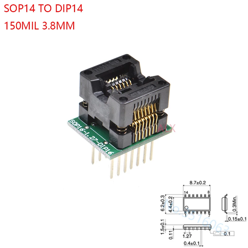 Soic14 Soic 14 Sop14 To Dip14 Programmer Adapter Socket Body Width 3.8mm 150mil Ic Socket Converter Test Chip