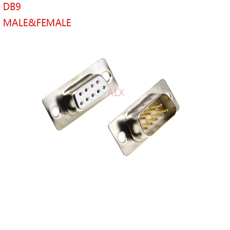 2pcs 3u Gold Plated Solid Pin Db9 Male Female Mount Serial Port Connector Solder Type d-sub Rs232 Com Connectors 9pin Adapter