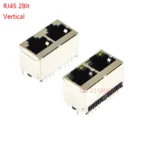 2pcs 1X2 RJ45 Shielded Network Socket With Lamp LED Crystal Head Interface Network port 8P8C Copper Shell Vertical 180 Degrees