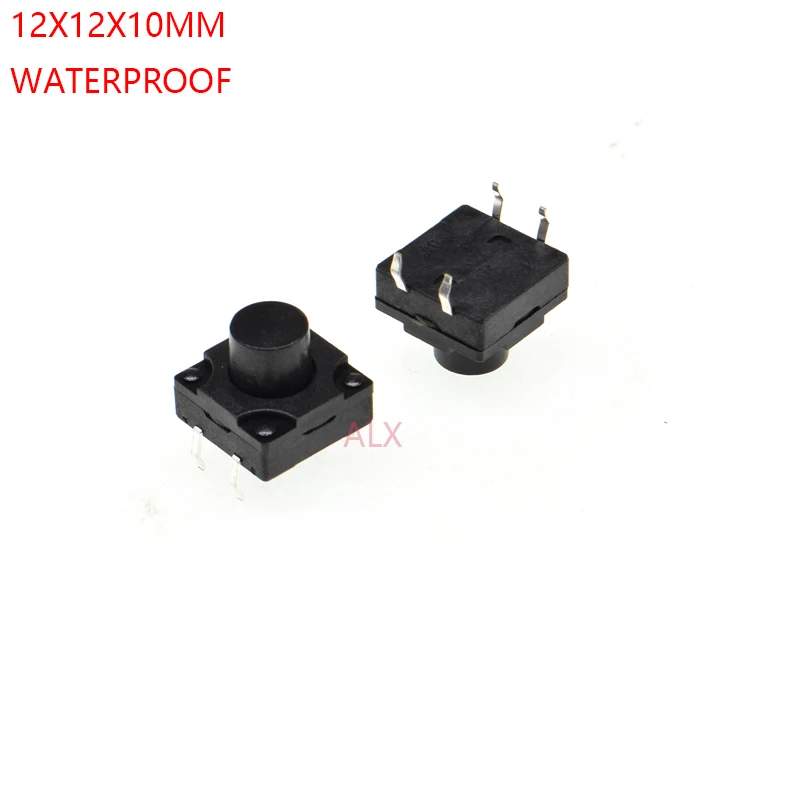 10pcs Waterproof 12x12x10mm 4pin Dip Tact Push Button Switch Micro Key Power Tactile Switches 12x12x10 12*12*10mm Light Touch