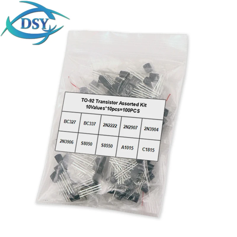 S4abdade04c1249d5bdd823a639bf61b5y.webp 100Pcs NPN PNP Transistor Assorted KIT TO-92 2N2222 2N2907 2N3904 2N3906 S8050 S8550 A1015 C1815 BC337 BC327 10Value Transistor - Image 1
