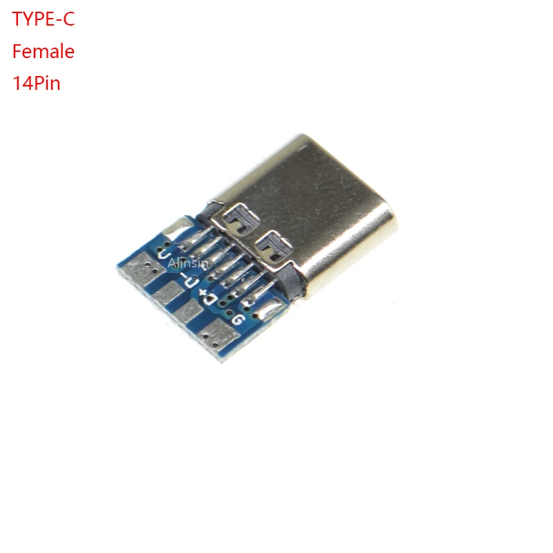 10pcs Usb 3.1 Type C Connector 14 Pin Female Socket Receptacle Through Holes Pcb 180 Vertical Shield usb-c