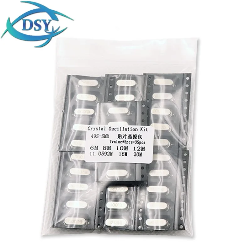 7Values*5PCS=35PCS 49S Crystals 6Mhz 8Mhz 10Mhz 11.0592Mhz 12Mhz 16Mhz 20Mhz HC-49S SMD Crystal Oscillator KIT