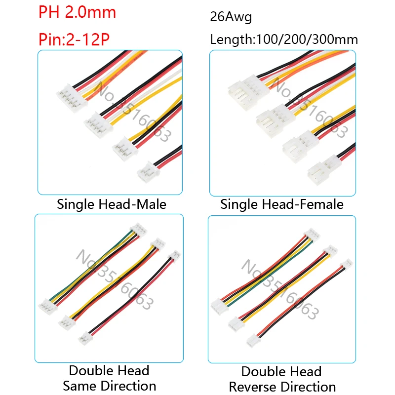 5/10Pcs Micro JST PH 2.0mm Male/Female Plug Connector With Wire 100/200/300mm Cable 2/3/4/5/6/8/10P Pin Jumper Line For Arduino