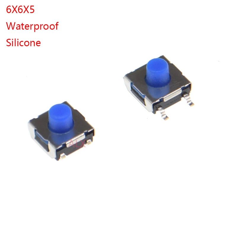 20pcs 6*6*5mm 4Pin SMD Waterproof Silicone Tact Switch 6x6x5mm 4P Micro Push Button Tactile Switchs Transparent Blue