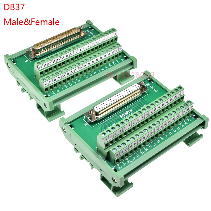 1pcs Db37 Male/Female Socket To Terminal Block Adapter Pcb Board D-Sub 37pin Connector Converter Din Rail Mounting