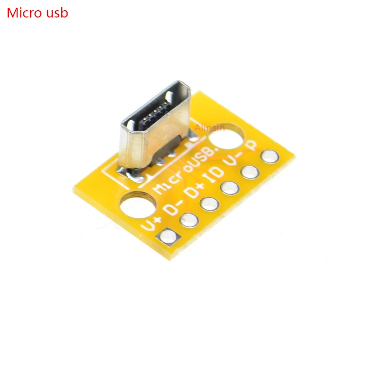 10pcs Vertical MICRO USB female TO dip 2.54MM board Adapter 6 PIN SOCKET CONNECTOR PCB Converter 180 Degree