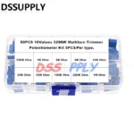 50PCS 3296W Multiturn Trimmer Potentiometer Kit 3296 500R 1K 2K 5K 10K 20K 50K 100K 200K 1M High Precision Variable Resistor Set