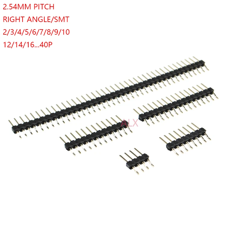 10PCS 2.54MM pitch single row right angle smd/smt pin header 1x2/3/4/5/6/8/10/12/40 pin/p pcb Surface Mount connector 3p/4p//40p