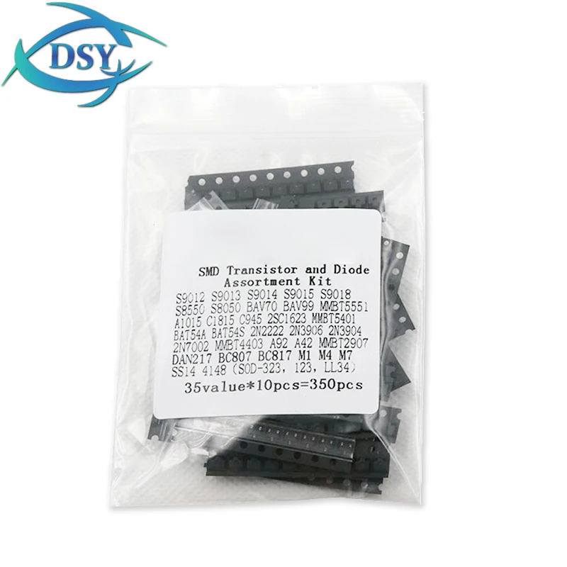 1N4148 Diode PNP/NPN Transistor Assortment KIT 350PCS/35Values M1 M4 M7 SOT-23 S8050 S8550 MMBT5401 2N2222 2N3906 A1015 C1815 IC