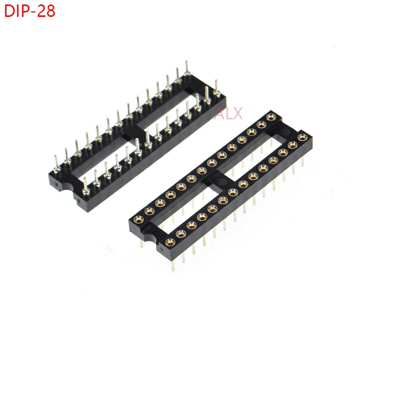 10pcs Narrow Body Dip28 Ic Round Hole Socket 28p Dip Chip Test Holder Adaptor 28 Pin dip-28 Dip 28pin 2.54mm Pitch Connector