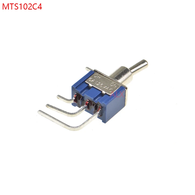 5PCS BLUE MINI MTS-102C4 RIGHT ANGLE Miniature toggle switch Panel Mount SPDT 3PIN ON-ON power switch 6A/125V 3A/250V MTS102C4