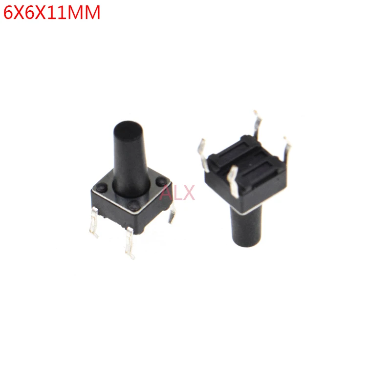 50PCS 6X6x11mm 4PIN dip TACT push button switch Micro key power tactile switches 6x6x11 6*6*11MM Light touch