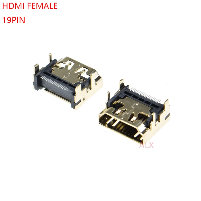 5PCS HDMI FEMale Jack/socket connector 19PIN 19P right angle smt smd 90 Degree Gold-Plated hd 19 PIN