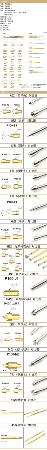 1 pack/100pcs P100 series probe test pin Retractable spring thimble P100-A2/A3/B1/D2/D3/E2E3//F1/H1/G2/H2/H3/H4/H5/H6/J1/LM2/M3 - Image 26