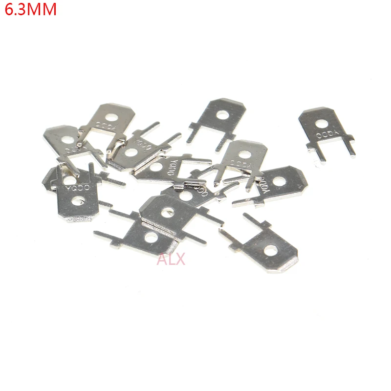 100pcs 6.3 Insert Elbow Solder Terminals 6.3mm Copper Male Crimp PCB Block Board Terminals