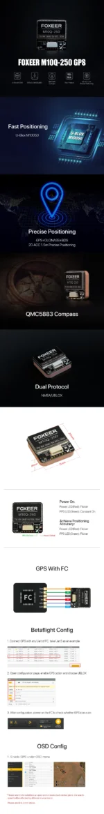 Foxeer M10Q-180 M10Q-250 M10 Dual Protocol GPS Module Built-in QMC5883 Compass Ceramic Antenna for RC Airplane FPV Long Range - Image 10