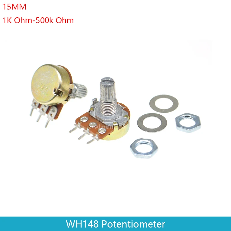 5pcs WH148 B1K B2K B5K B10K B20K B50K B100K B500K 3Pin 15mm Shaft Amplifier Dual Stereo Potentiometer 1K 2K 5K 10K 50K 100K 500K