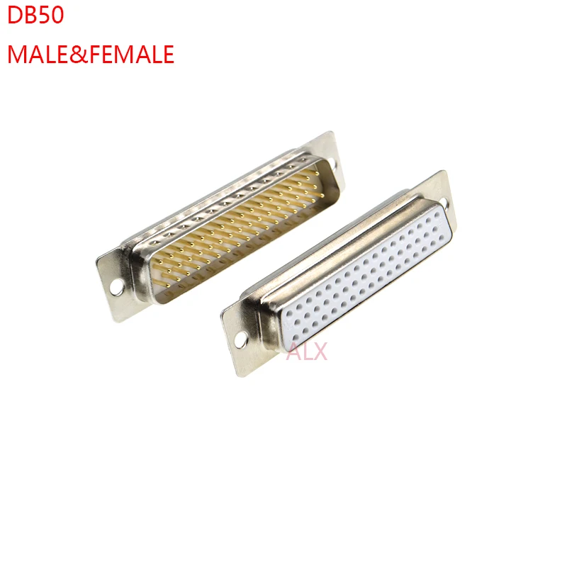 1PCS 3U Gold Plated Solid Pin DB50 MALE FEMALE CONNECTOR Solder Type D-Sub 50pin serial port Adapter 50 pin 50P