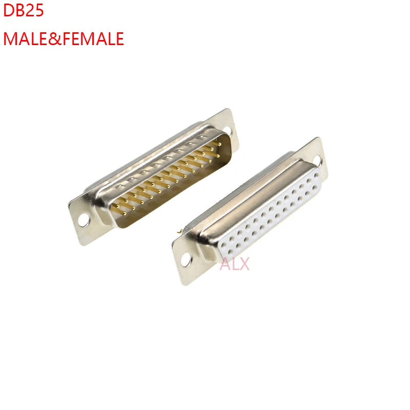 1PCS 3U Gold Plated Solid Pin DB25 MALE FEMALE CONNECTOR Solder Type D-Sub 25pin serial port COM Adapter 25 pin 25P