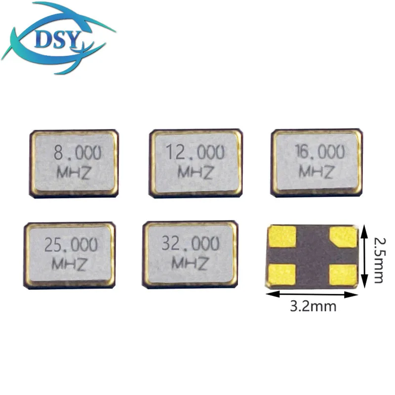 10PCS 3225 3.2X2.5mm  8Mhz 12Mhz 16Mhz 20Mhz 24Mhz 25Mhz 26Mhz 27Mhz 30Mhz 32Mhz Passive Quartz Crystal Oscillator SMD 3.2*2.5mm
