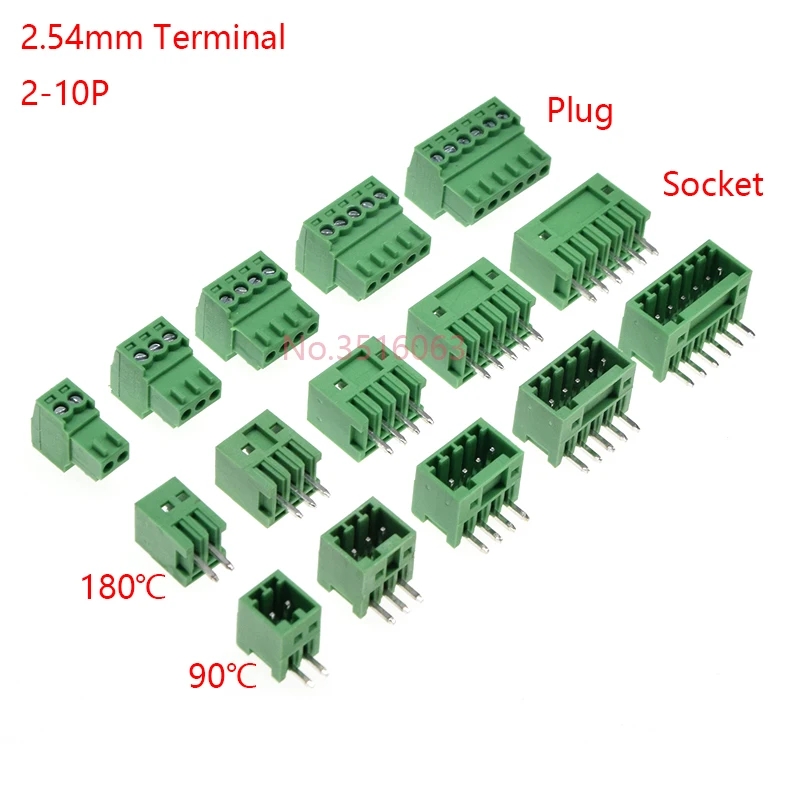 5/10Pcs 15EDG 2.54 mm KF2EDG PCB Screw Terminal Block Connector Right Angle/Straight Needle Plug Pin Header Socket 2/3/4/10 Pin
