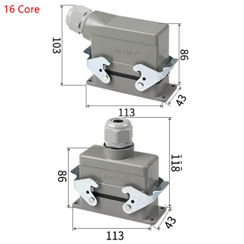 1pcs 16 Core Heavy Duty Connector hdc-he-016 Rectangular 16 Pin Aviation Plug Socket Waterproof Connector 16a 16pin