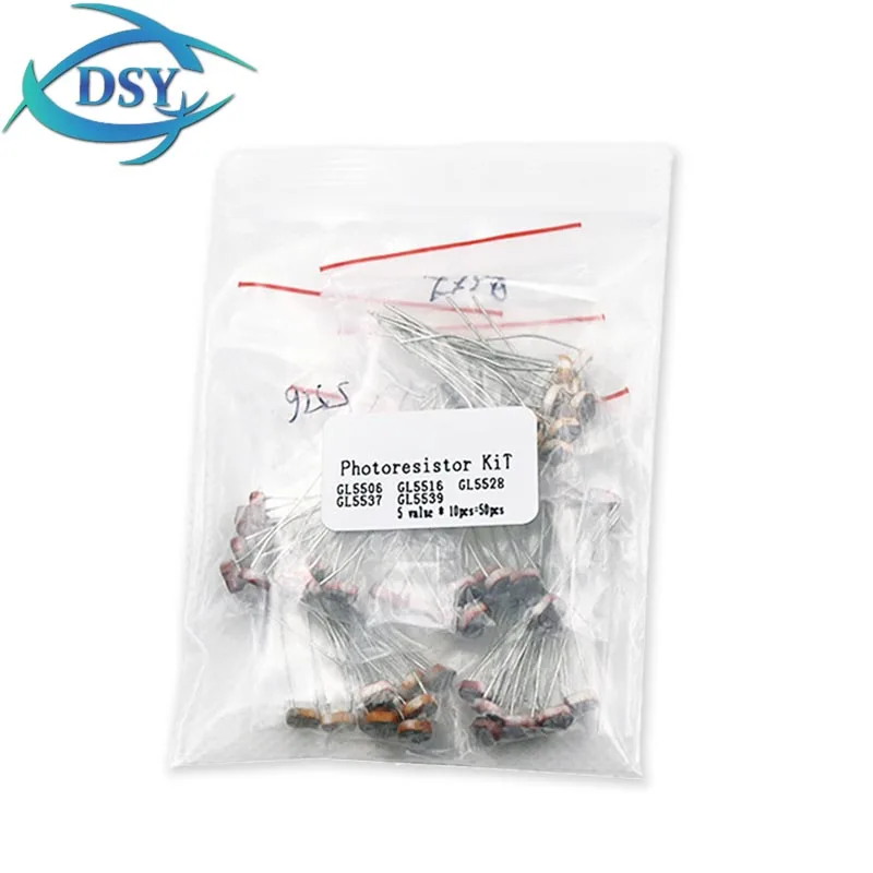 50PCS=5value*10pcs LDR Photoresistor DIY KIT GL5506 GL5516 GL5528 GL5537 GL5539 Resistor Resistance Packaging Set