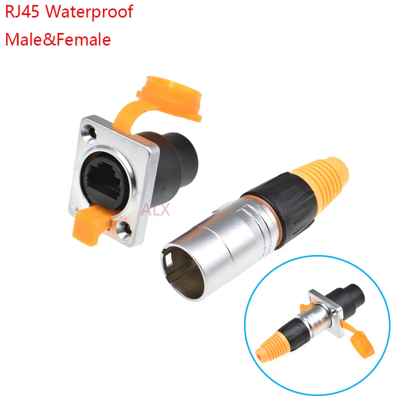 1set Waterproof Ip65 Rj45 Male Plug + Female Socket Connector Panel Mounting Rj45 Network Ethernet Connector Adapter 8pin 8p8c