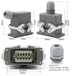 Industrial Rectangular Heavy Duty Connector HDC-HE-4/6/10/16/20/24/32/48 Core Pin 16A Waterproof Aviation Plug top and side - Image 27