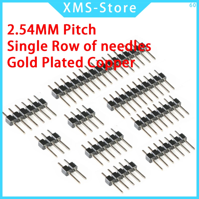 2.54mm Single Row Male  PCB Board Pin Header Connector Strip Pinheader gold plated copper 2/3/4/5/6/8/10/12/20/40Pin For Arduino