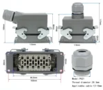 Industrial Rectangular Heavy Duty Connector HDC-HE-4/6/10/16/20/24/32/48 Core Pin 16A Waterproof Aviation Plug top and side - Image 33
