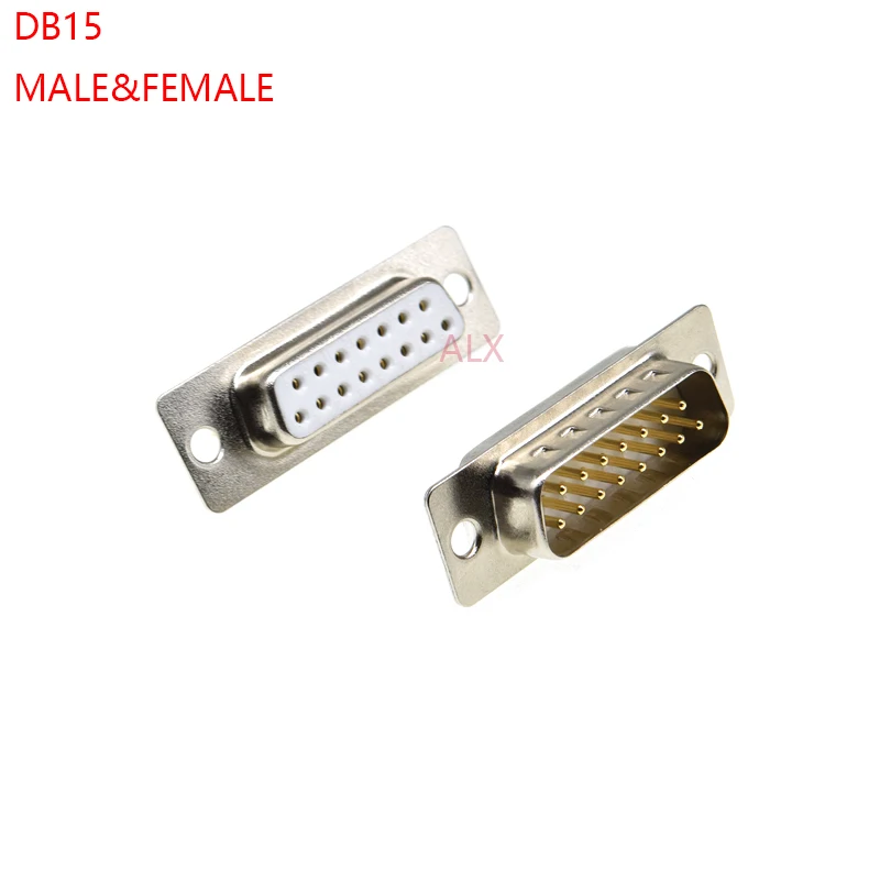 1pcs 3u Gold Plated Solid Pin Db15 Male Female Mount Serial Port Connector Solder Type d-sub Com Connectors 15pin 15p Adapter