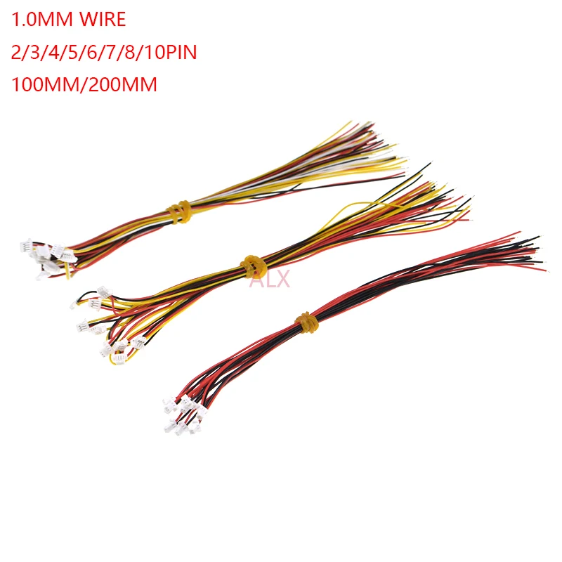 10PCS 100MM/200MM SH 1.0 2/3/4/5/6/7/8/9/10 pin female plug connector with wire 1.0MM 2p/3p/4p/5p/6p/7p/8p/9p/10p cable SH1.0